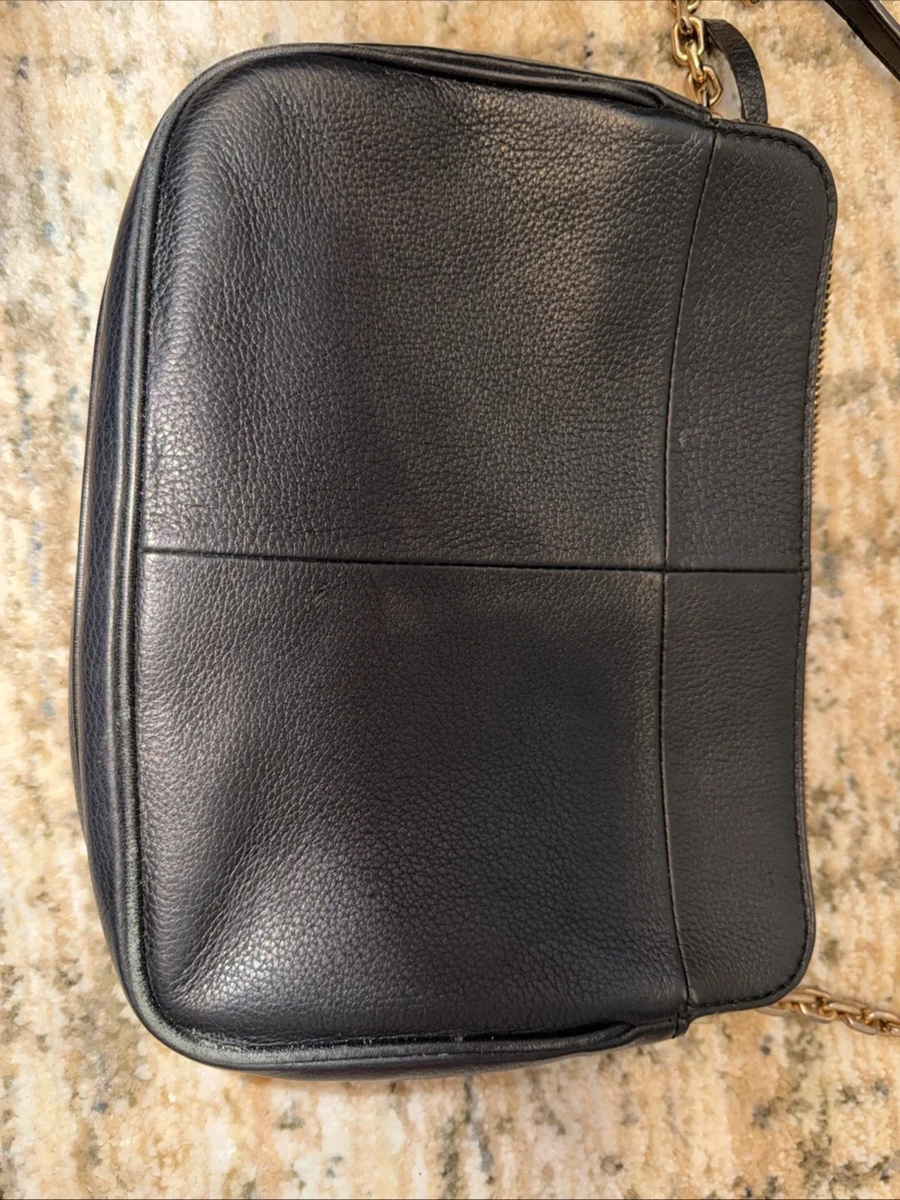 Tory Burch Black Pebbled Leather Logo Crossbody with Gold Hardware